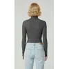 Kadın Tam Boğazlı Fitilli Likrali Kaşkorse Slimfit Badi  - Antrasit