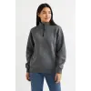 Kadın 3 İplik Pamuklu Dık Yaka Yarım Fermuarlı SweatShirt - Antrasit