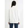 Kadın 3 İplik Pamuklu Dık Yaka Yarım Fermuarlı SweatShirt - Beyaz