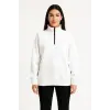 Kadın 3 İplik Pamuklu Dık Yaka Yarım Fermuarlı SweatShirt - Beyaz