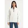 Kadın 3 İplik Pamuklu Dık Yaka Yarım Fermuarlı SweatShirt - Beyaz