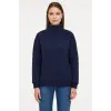 Kadın 3 İplik Pamuklu Dık Yaka Yarım Fermuarlı SweatShirt - Lacivert