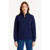 Kadın 3 İplik Pamuklu Dık Yaka Yarım Fermuarlı SweatShirt - Lacivert