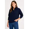 Kadın 3 İplik Pamuklu Dık Yaka Yarım Fermuarlı SweatShirt - Lacivert