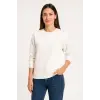 Kadın 3 İplik Pamuklu Düz Bisiklet Yaka SweatShirt - Beyaz