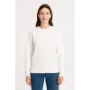Kadın 3 İplik Pamuklu Düz Bisiklet Yaka SweatShirt - Beyaz