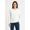 Kadın 3 İplik Pamuklu Düz Bisiklet Yaka SweatShirt - Beyaz