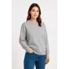 Kadın 3 İplik Pamuklu Düz Bisiklet Yaka SweatShirt - Gri