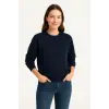 Kadın 3 İplik Pamuklu Düz Bisiklet Yaka SweatShirt - Lacivert