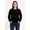 Kadın 3 İplik Pamuklu Düz Bisiklet Yaka SweatShirt - Siyah