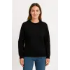 Kadın 3 İplik Pamuklu Düz Bisiklet Yaka SweatShirt - Siyah