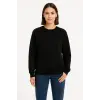 Kadın 3 İplik Pamuklu Düz Bisiklet Yaka SweatShirt - Siyah