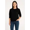 Kadın 3 İplik Pamuklu Düz Bisiklet Yaka SweatShirt - Siyah