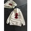 Kadın Kapüşonlu Kanguru Cepli Sweatshirt 3 İplik Pamuklu Baskılı Hoodie - Beyaz