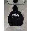 Kadın Kapüşonlu Kanguru Cepli Sweatshirt 3 İplik Pamuklu Baskılı Hoodie -  Siyah