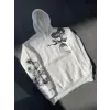 Kadın Oversize Kapüşonlu Kanguru Cepli Baskılı 3 İplik Pamuklu Sweatshirt Hoodie -   Beyaz