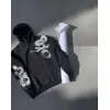 Kadın Oversize Kapüşonlu Cepli Baskılı 3 İplik Pamuklu Hoodie Sweatshirt - Siyah