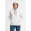 Kadın Kapüşonlu Kanguru Cepli 3 İplik Pamuklu Oversize Hoodie Sweatshirt - Beyaz