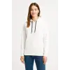Kadın Kapüşonlu Kanguru Cepli 3 İplik Pamuklu Oversize Hoodie Sweatshirt - Beyaz