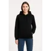 Kadın 3 İplik Pamuklu Kapüşonlu Kanguru Cepli Sweatshirt hoodie - Siyah