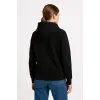 Kadın 3 İplik Pamuklu Kapüşonlu Kanguru Cepli Sweatshirt hoodie - Siyah