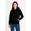 Kadın 3 İplik Pamuklu Kapüşonlu Kanguru Cepli Sweatshirt hoodie - Siyah