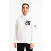 Kadın Kapüşonlu Kanguru Cepli Sweatshirt 3 İplik Pamuklu Baskılı Hoodie - Beyaz
