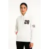 Kadın Kapüşonlu Kanguru Cepli Sweatshirt 3 İplik Pamuklu Baskılı Hoodie - Beyaz
