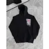 Kadın Kapüşonlu Kanguru Cepli Sweatshirt 3 İplik Pamuklu Baskılı Hoodie - Siyah