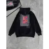 Kadın Kapüşonlu Kanguru Cepli Sweatshirt 3 İplik Pamuklu Baskılı Hoodie - Siyah