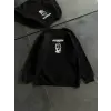 Kadın 3 iplik Kışlık Bisiklet Yaka Baskılı SweatShirt - Siyah