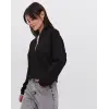 Kadın 3 İplik Pamuklu Oversize Yarım Fermuarlı Yakalı Basic Sweatshirt - Siyah