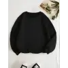 Kadın 3 İplik Pamuklu Bisikilet Yaka SweatShirt - Siyah