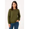 Kadın 3 İplik Pamuklu Düz Bisiklet Yaka SweatShirt - Haki