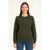 Kadın 3 İplik Pamuklu Düz Bisiklet Yaka SweatShirt - Haki