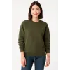 Kadın 3 İplik Pamuklu Düz Bisiklet Yaka SweatShirt - Haki