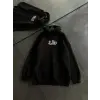 Kadın Oversize Kapüşonlu Cepli Baskılı 3 İplik Pamuklu Hoodie Sweatshirt - Siyah