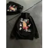 Kadın Oversize Kapüşonlu Cepli Baskılı 3 İplik Pamuklu Hoodie Sweatshirt - Siyah