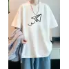 Erkek Kısa Kol Yazlık Tişört Bisiklet Yaka Baskılı Oversize T-Shirt - Beyaz