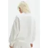 Kadın 3 İplik Pamuklu Oversize Yarım Fermuarlı Yakalı Basic Sweatshirt - Beyaz