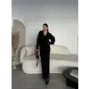 Kadın V Yaka 3 Düğmeli Hırka Triko İkili Alt-Üst Etekli Takım - Siyah