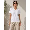 Kadın V Yaka Basic Tişört Kısa Kol Yazlık Regular Fit T-Shirt - Beyaz