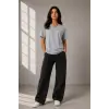 Kadın V Yaka Basic Tişört Kısa Kol Yazlık Regular Fit T-Shirt - Gri