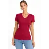 Kadın T-Shirt V Yaka Slim Fit Likralı Tişört Yazlık Basic Body - Kırmızı
