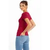 Kadın T-Shirt V Yaka Slim Fit Likralı Tişört Yazlık Basic Body - Kırmızı