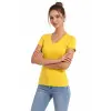 Kadın T-Shirt V Yaka Slim Fit Likralı Tişört Yazlık Basic Body - Sarı
