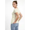 Kadın T-Shirt V Yaka Slim Fit Likralı Tişört Yazlık Basic Body - Taş