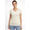 Kadın T-Shirt V Yaka Slim Fit Likralı Tişört Yazlık Basic Body - Taş