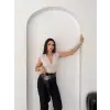 Kadın Vatkalı Kolsuz V Yaka Drapeli Crop Bluz Likralı Fit - Boyalı Gri