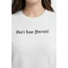 Kadın Wafıl Kumaş Tişört Regular Kalıp Bisiklet Yaka Baskılı T-Shirt - Beyaz